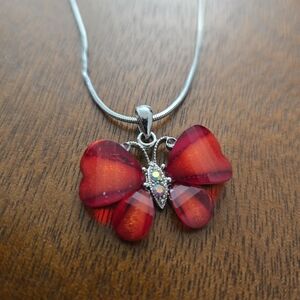 Elegant Red Butterfly Pendant Necklace